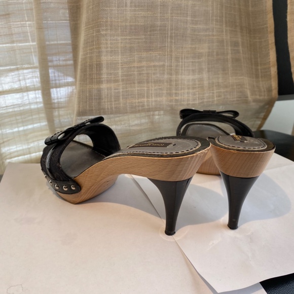 Louis Vuitton Mules BLACK monograM MINI LIN GRENADINE leather 37 heels PLATFORM - Picture 4 of 10